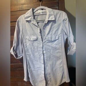 James Perse Contrast Side Panel Three-Quarter Sleeve Button-Up Gray Size 3